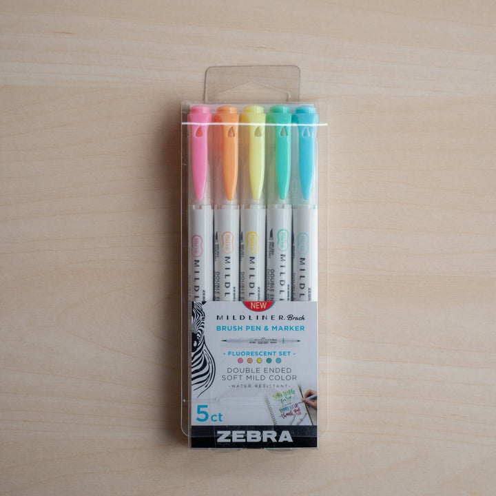 štětcové fixy zebra mildliner ~ fluorescent (sada 5 ks)